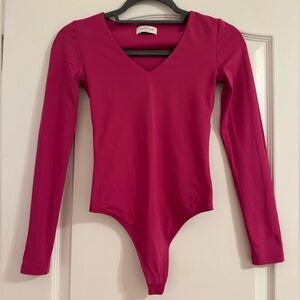 Aritzia Babaton Vibrant Pink V-Neck Bodysuit